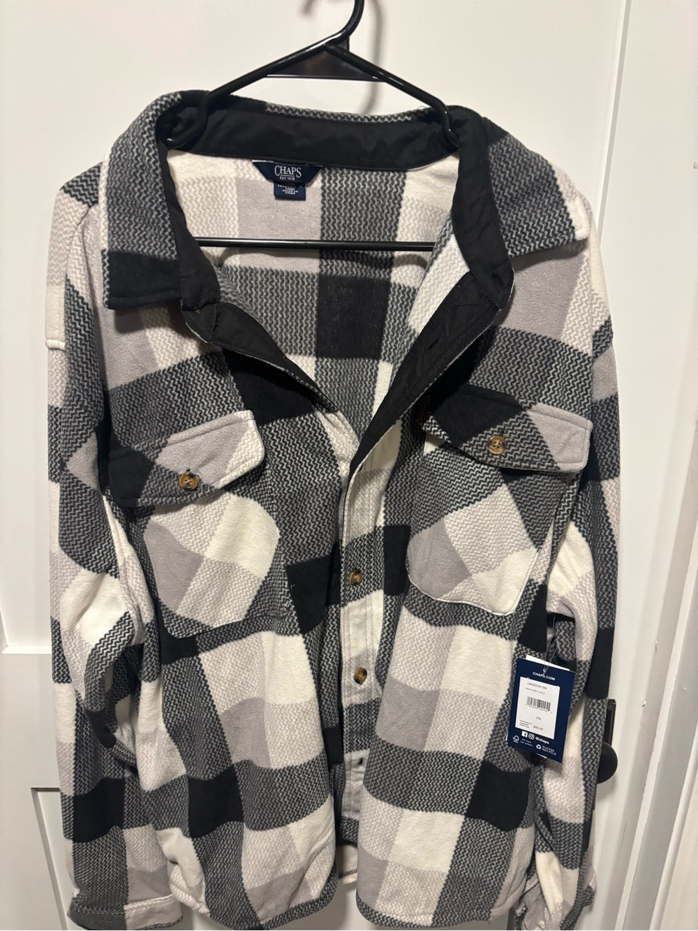 Chaps Black, Gray & Cream Plaid Shacket